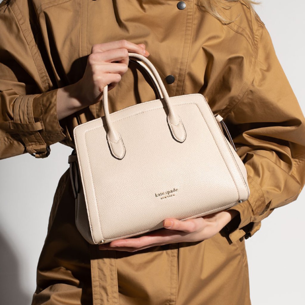 Kate Spade Knott Medium Satchel Crossbody Beige Leather Milk Glass Bag